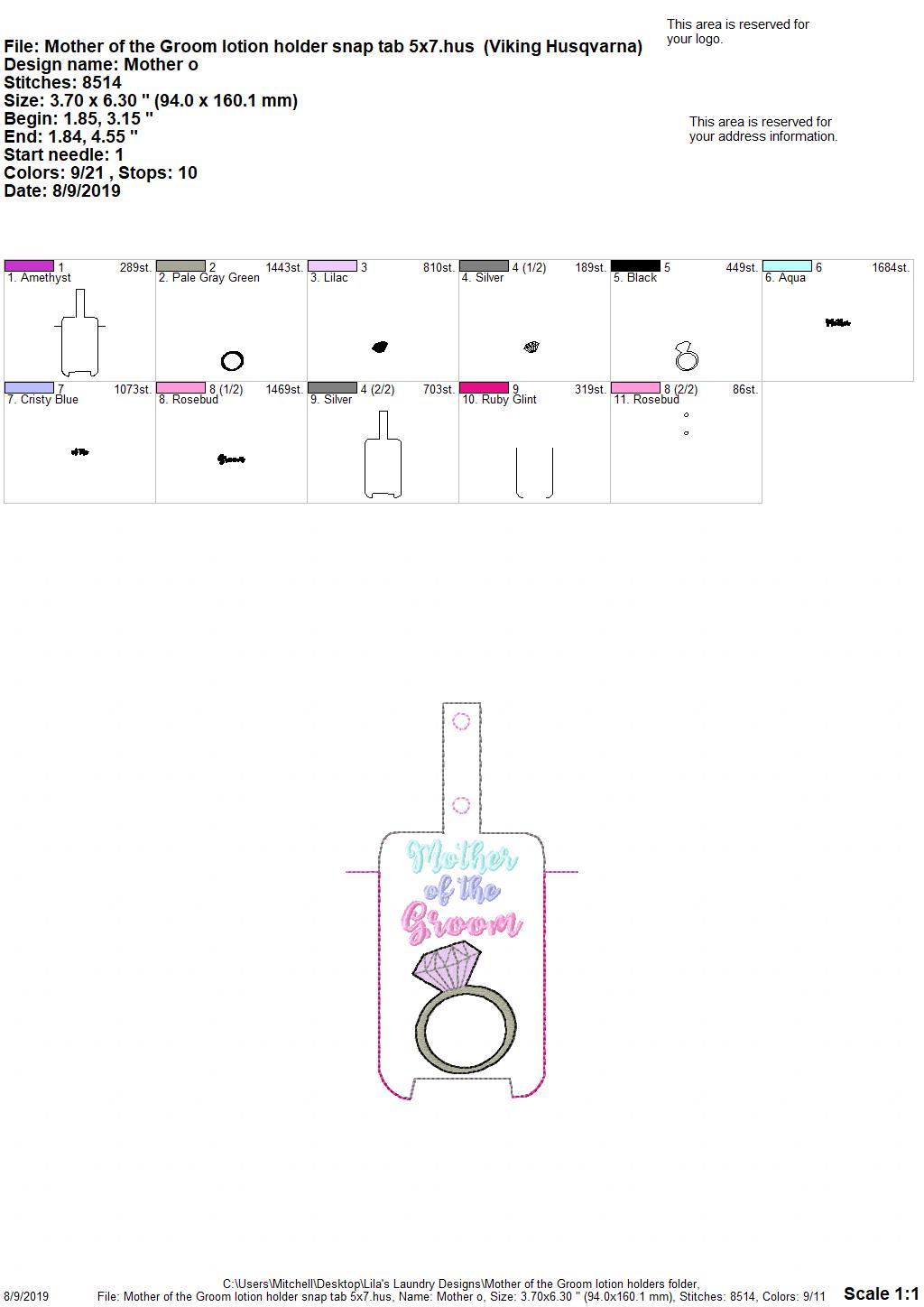 Mother of the Groom Lotion Holders 5x7 included- DIGITAL Embroidery DESIGN