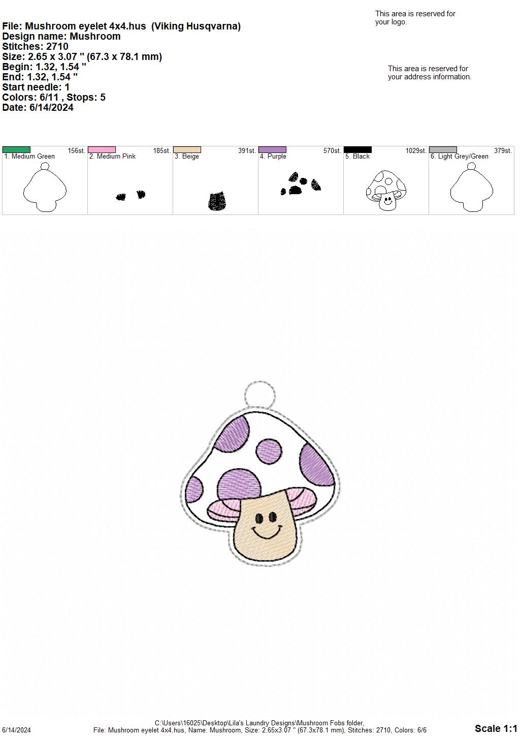 Mushroon Fobs - Digital Embroidery Design