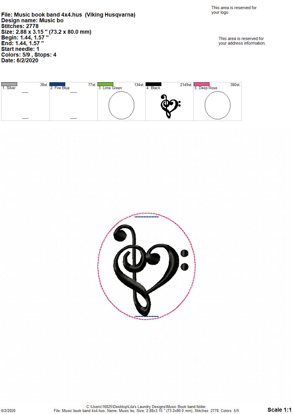 Music Book Band - Digital Embroidery Design