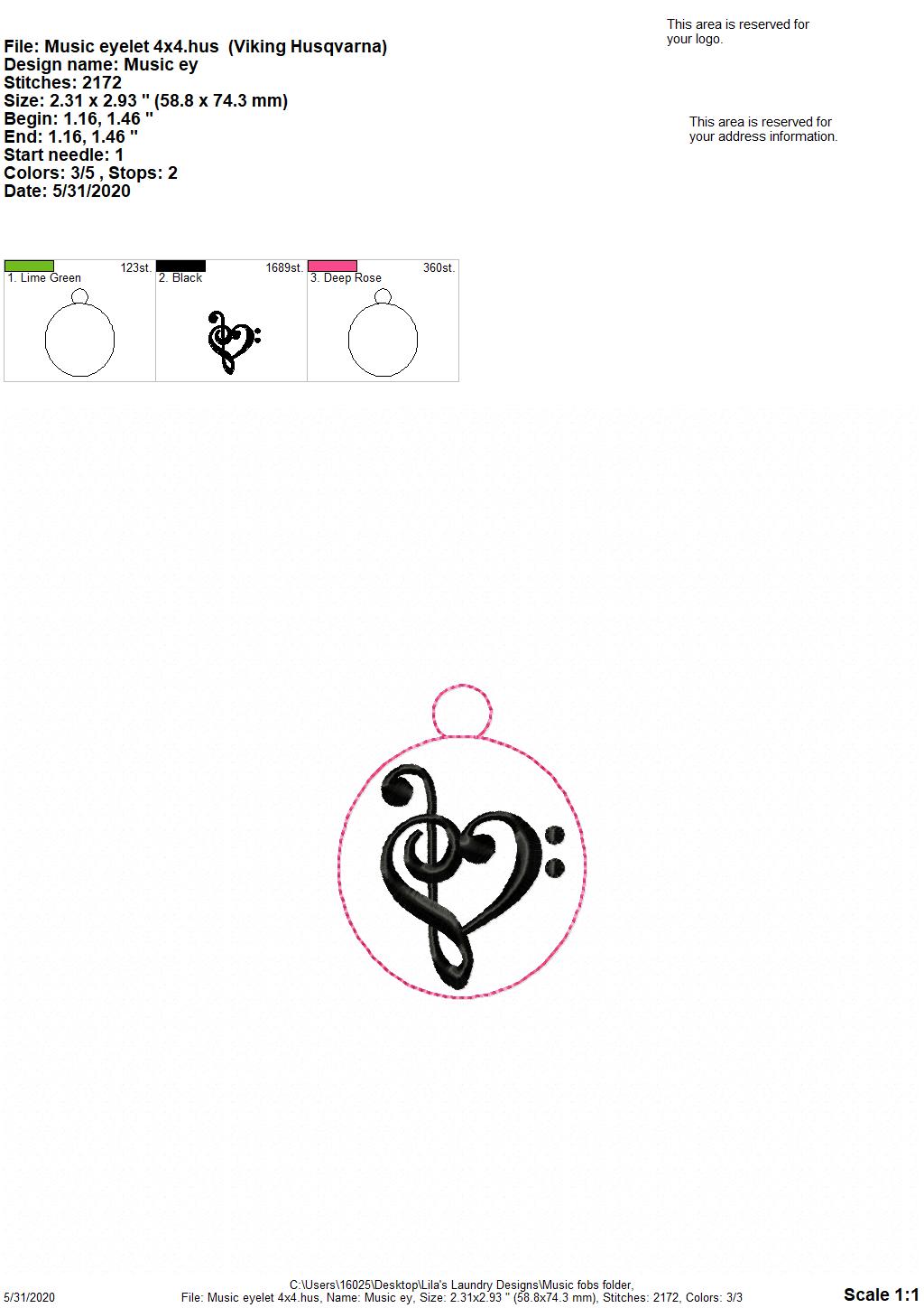 Music Fobs - DIGITAL Embroidery DESIGN