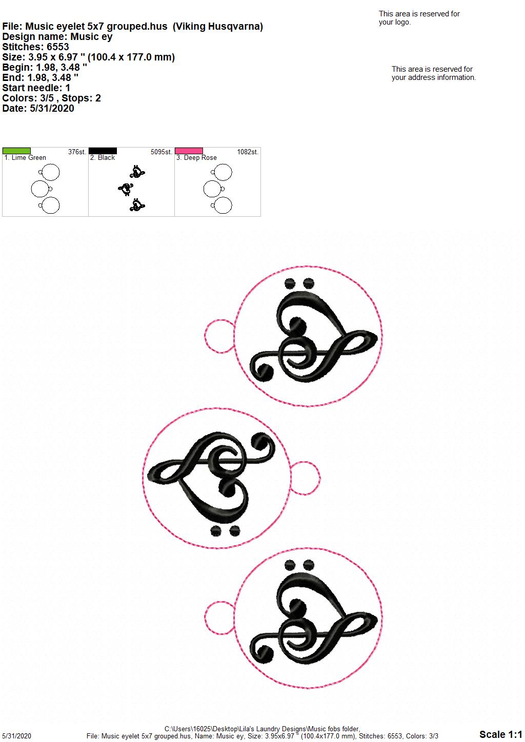 Music Fobs - DIGITAL Embroidery DESIGN