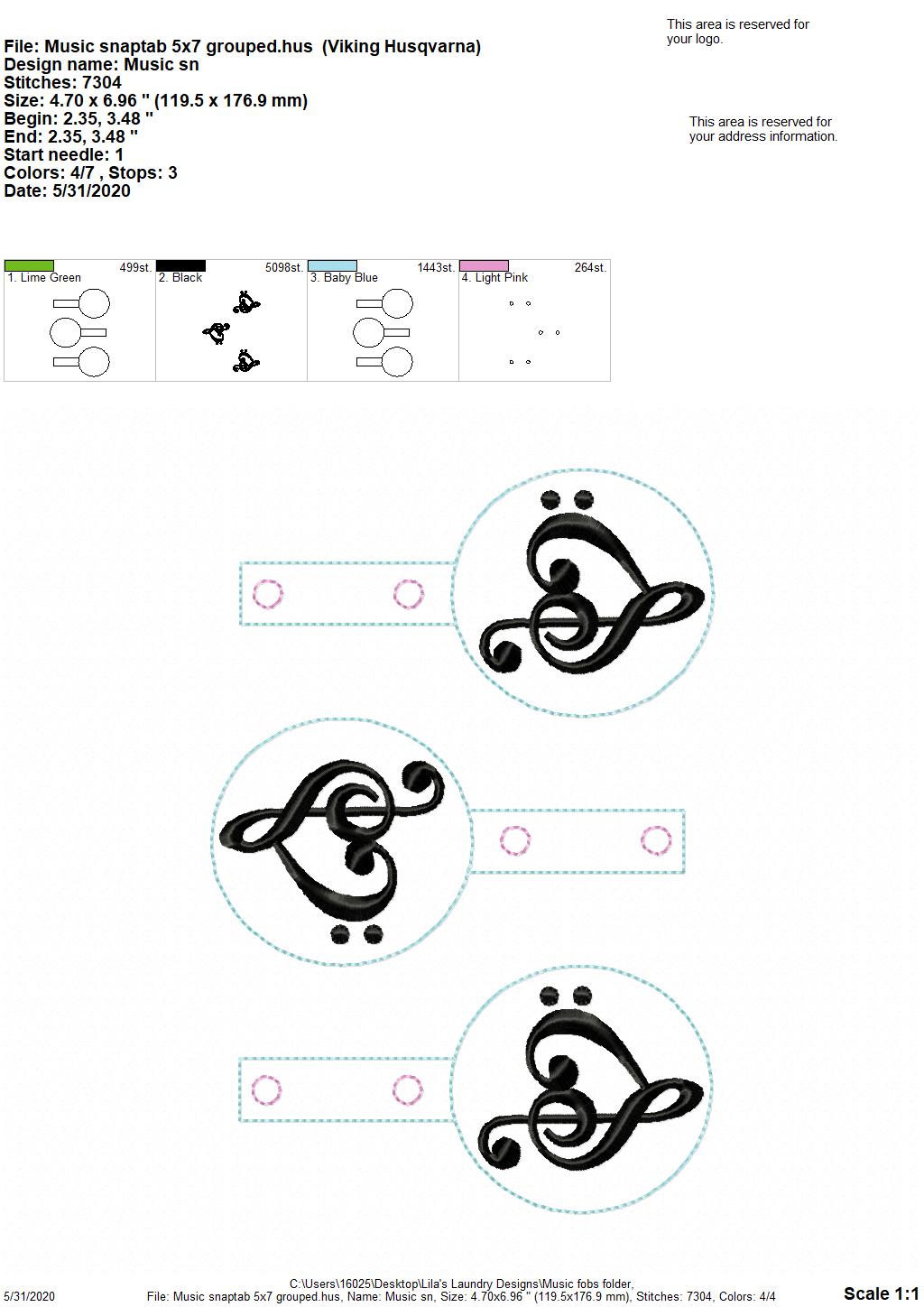 Music Fobs - DIGITAL Embroidery DESIGN