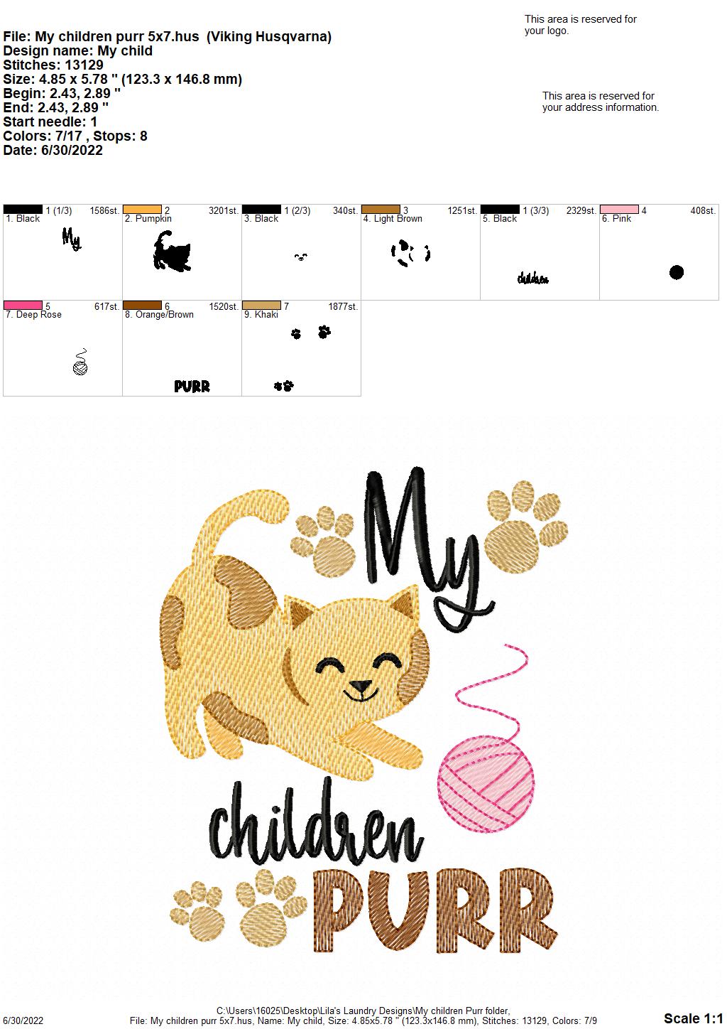 My Children Purr - 3 sizes- Digital Embroidery Design
