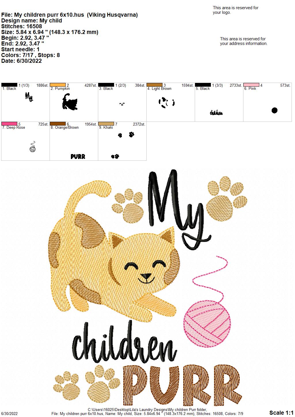 My Children Purr - 3 sizes- Digital Embroidery Design
