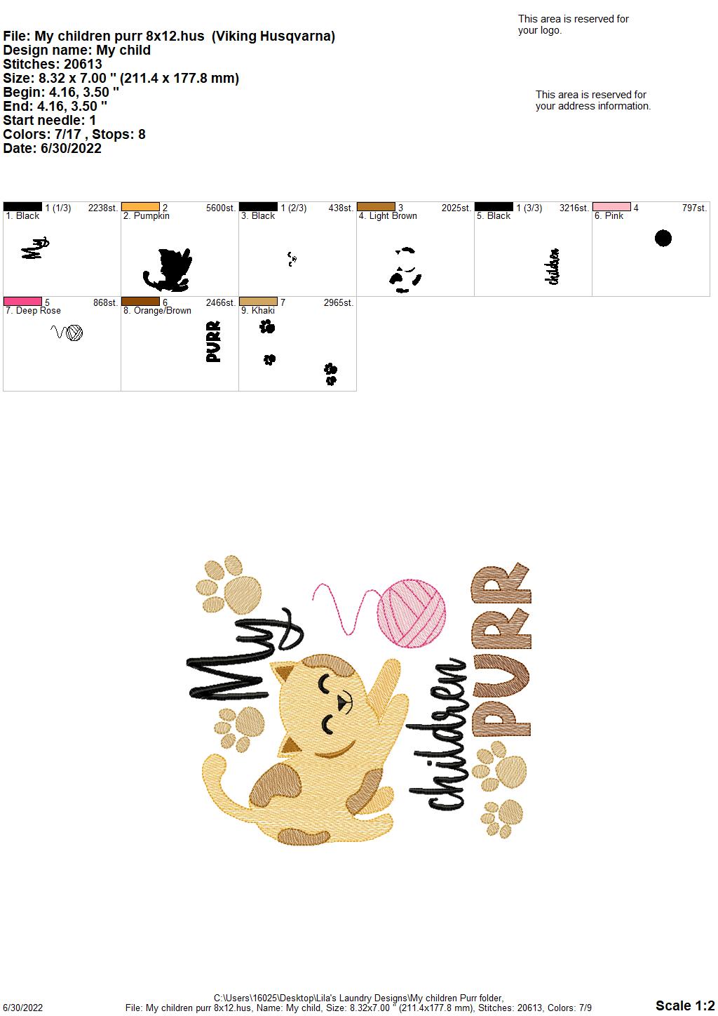 My Children Purr - 3 sizes- Digital Embroidery Design