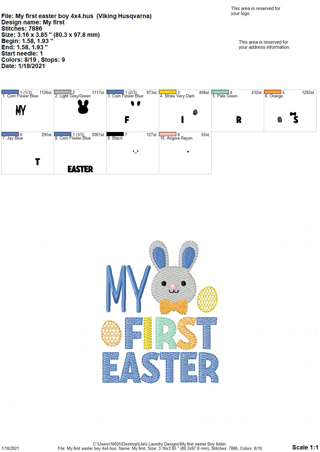My First Easter Boy - 2 sizes- Digital Embroidery Design