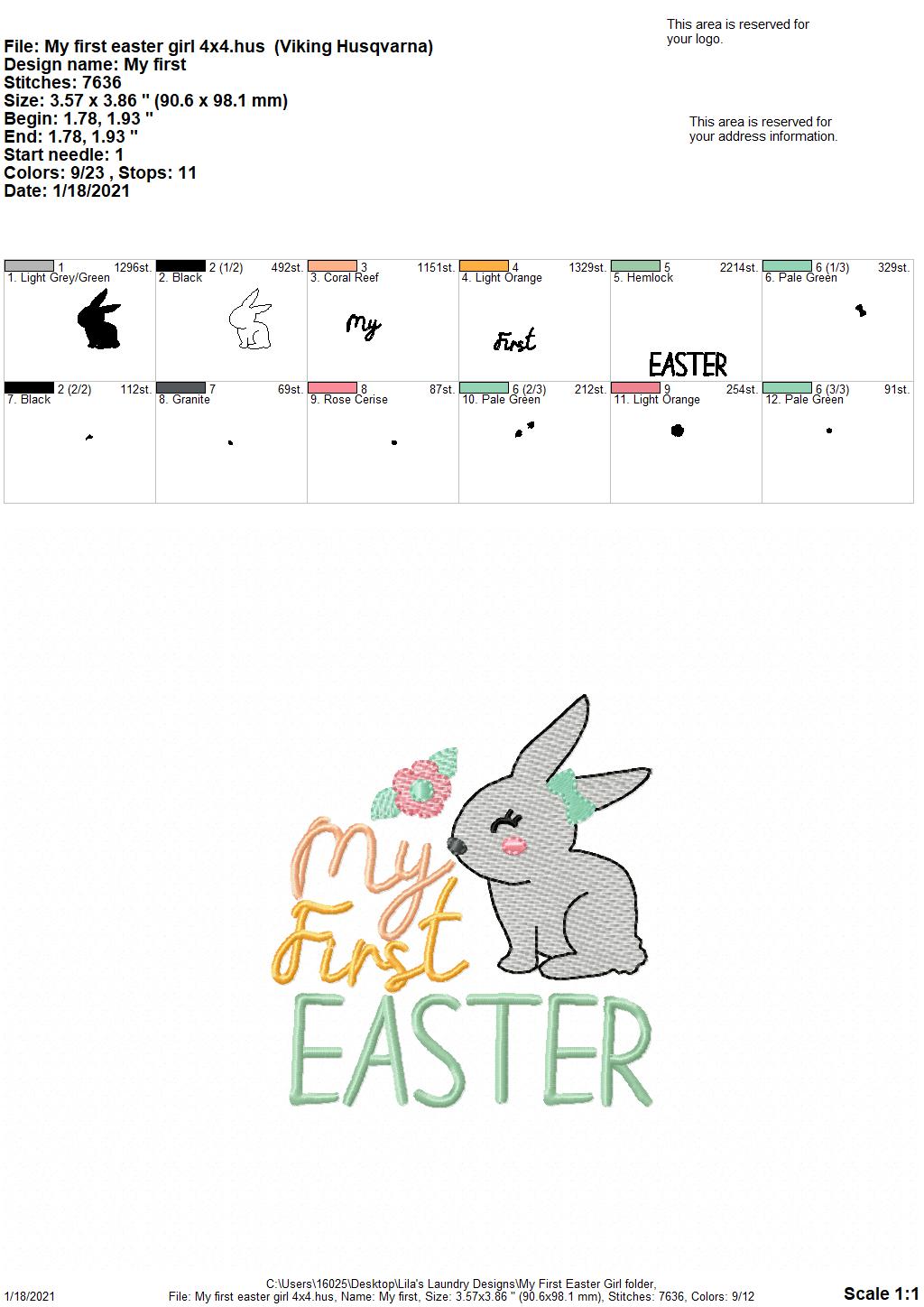 My First Easter Girl - 2 sizes- Digital Embroidery Design