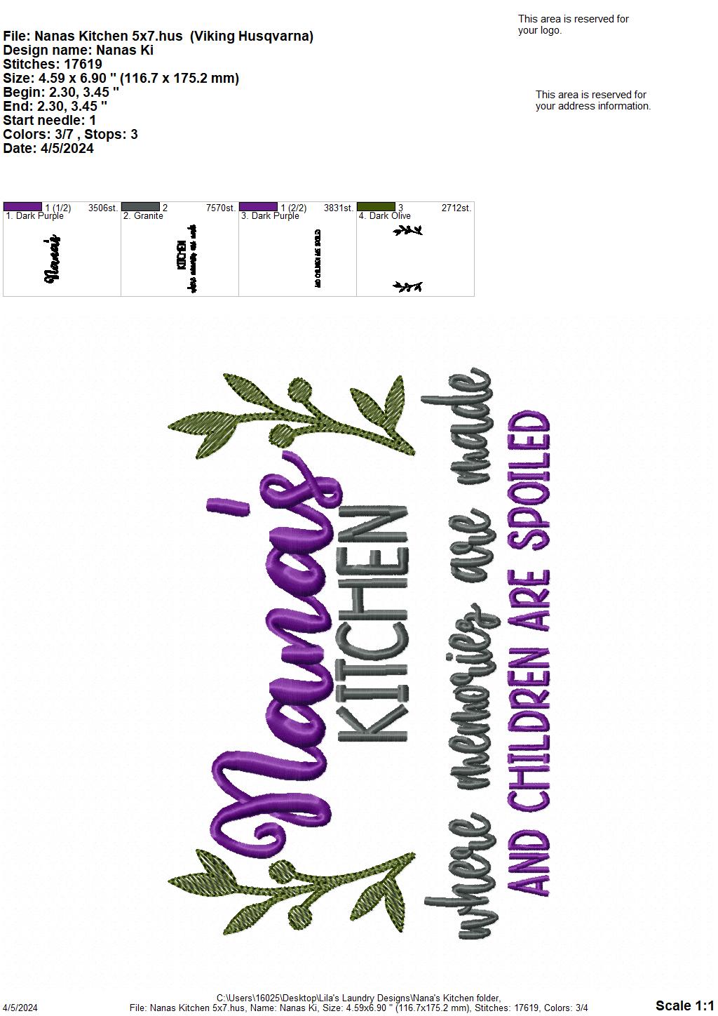 Nana's Kitchen - 3 Sizes - Digital Embroidery Design
