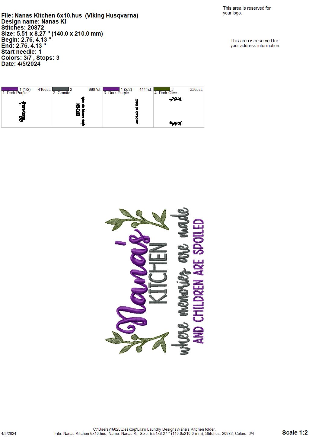 Nana's Kitchen - 3 Sizes - Digital Embroidery Design