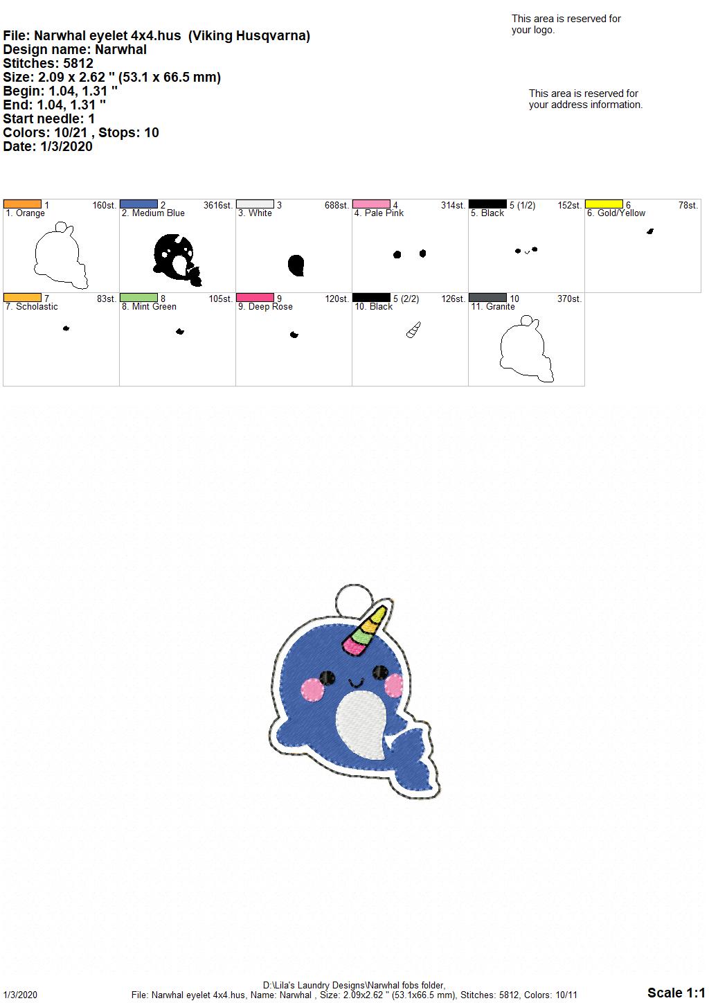 Narwhal Fobs -  DIGITAL Embroidery DESIGN