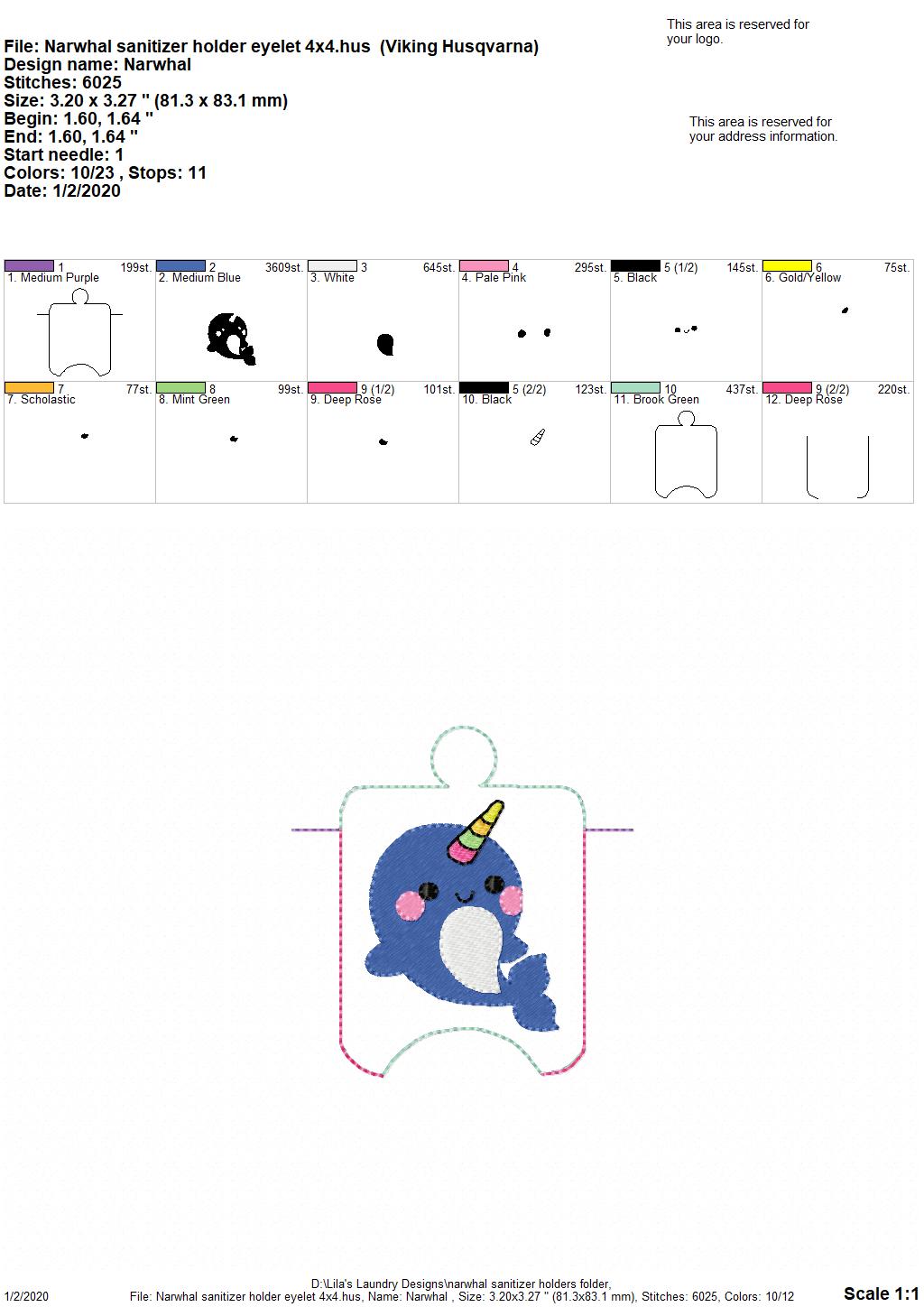 Narwhal Sanitizer Holders - DIGITAL Embroidery DESIGN