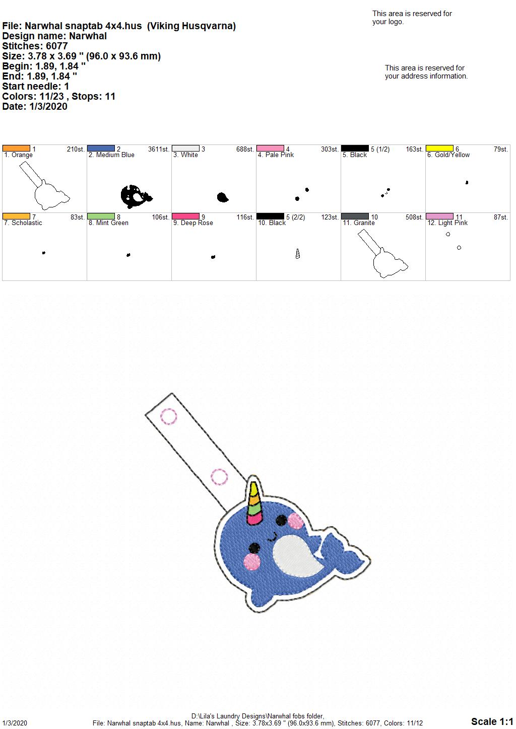 Narwhal Fobs -  DIGITAL Embroidery DESIGN