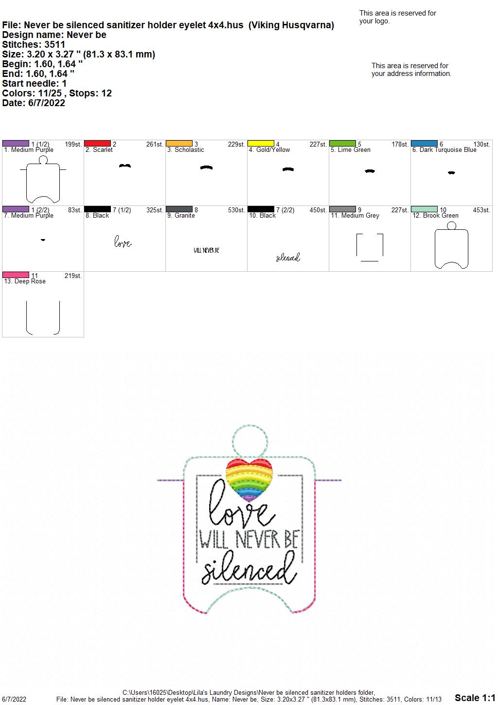 Never Be Silenced Sanitizer Holders - DIGITAL Embroidery DESIGN