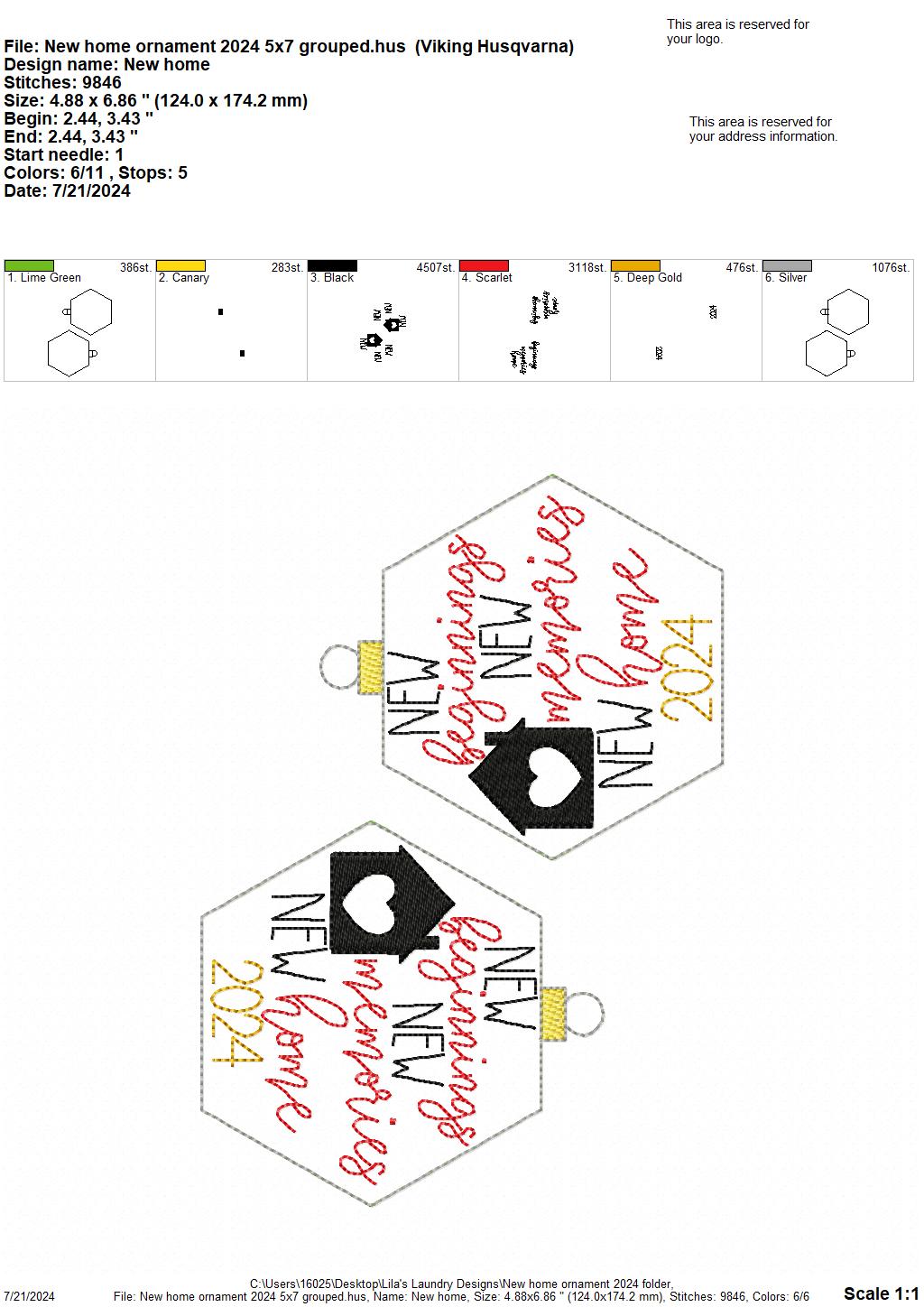 New Home Ornament 2024 - Digital Embroidery Design