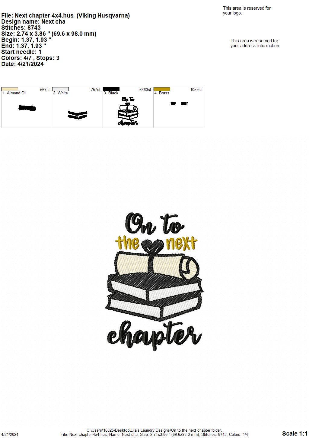 Next Chapter - 4 Sizes - Digital Embroidery Design