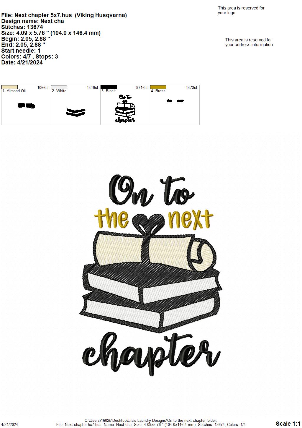 Next Chapter - 4 Sizes - Digital Embroidery Design