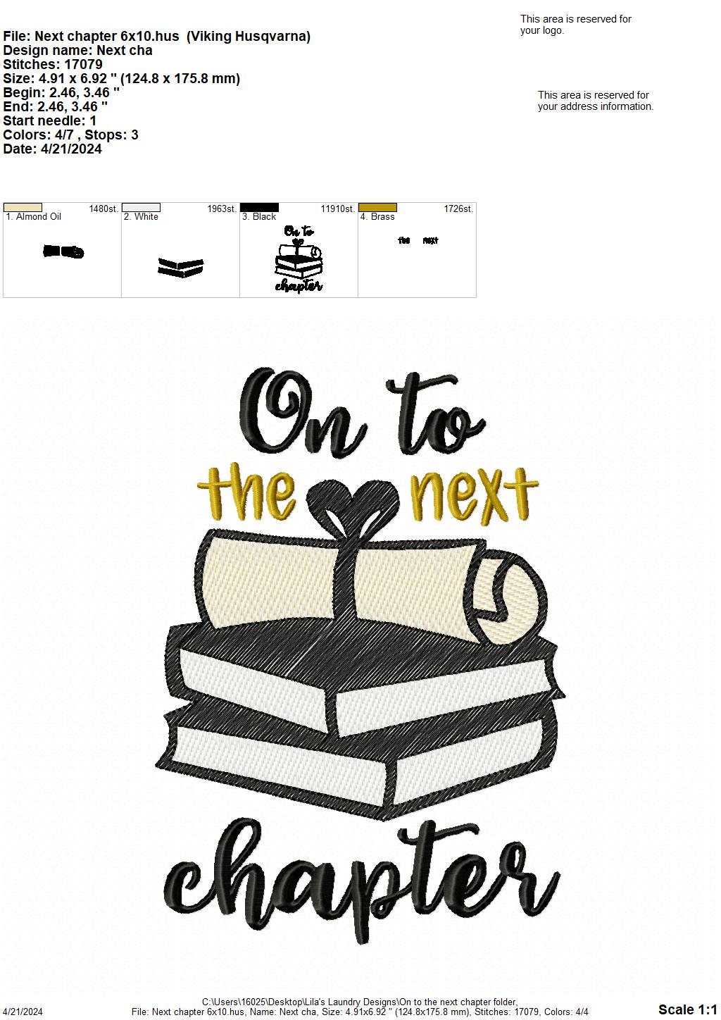 Next Chapter - 4 Sizes - Digital Embroidery Design