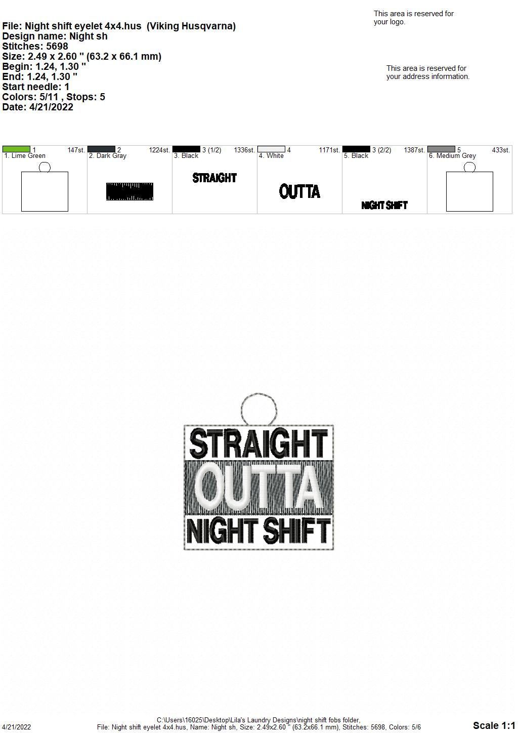 Night Shift Fobs - DIGITAL Embroidery DESIGN