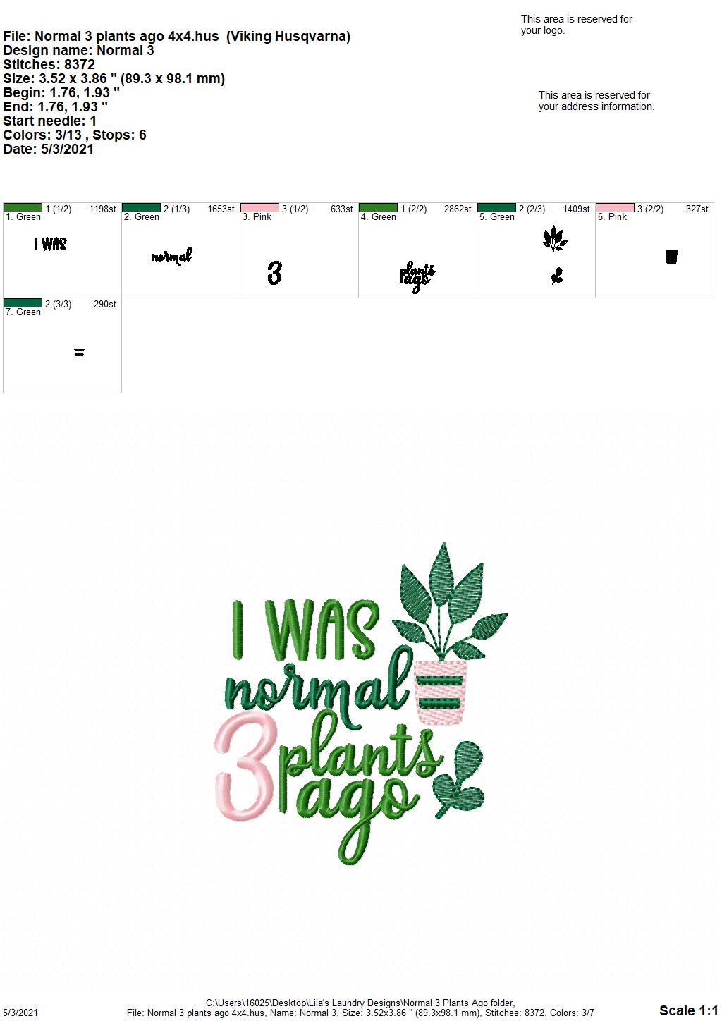 Normal 3 Plants Ago - 4 sizes- Digital Embroidery Design