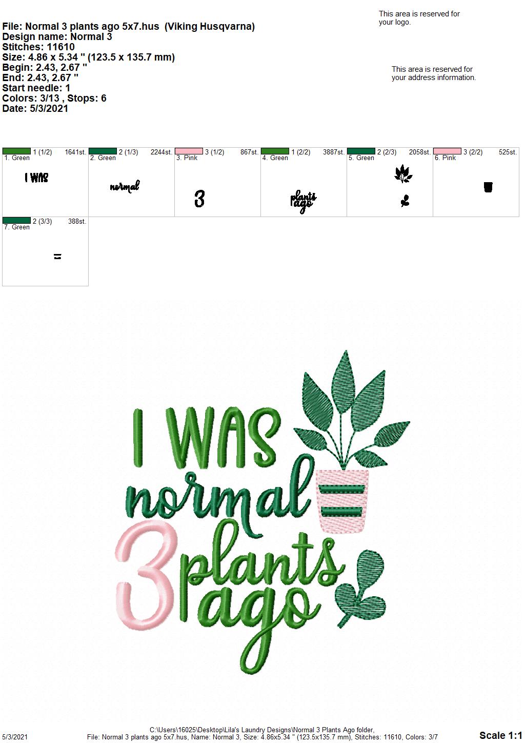 Normal 3 Plants Ago - 4 sizes- Digital Embroidery Design