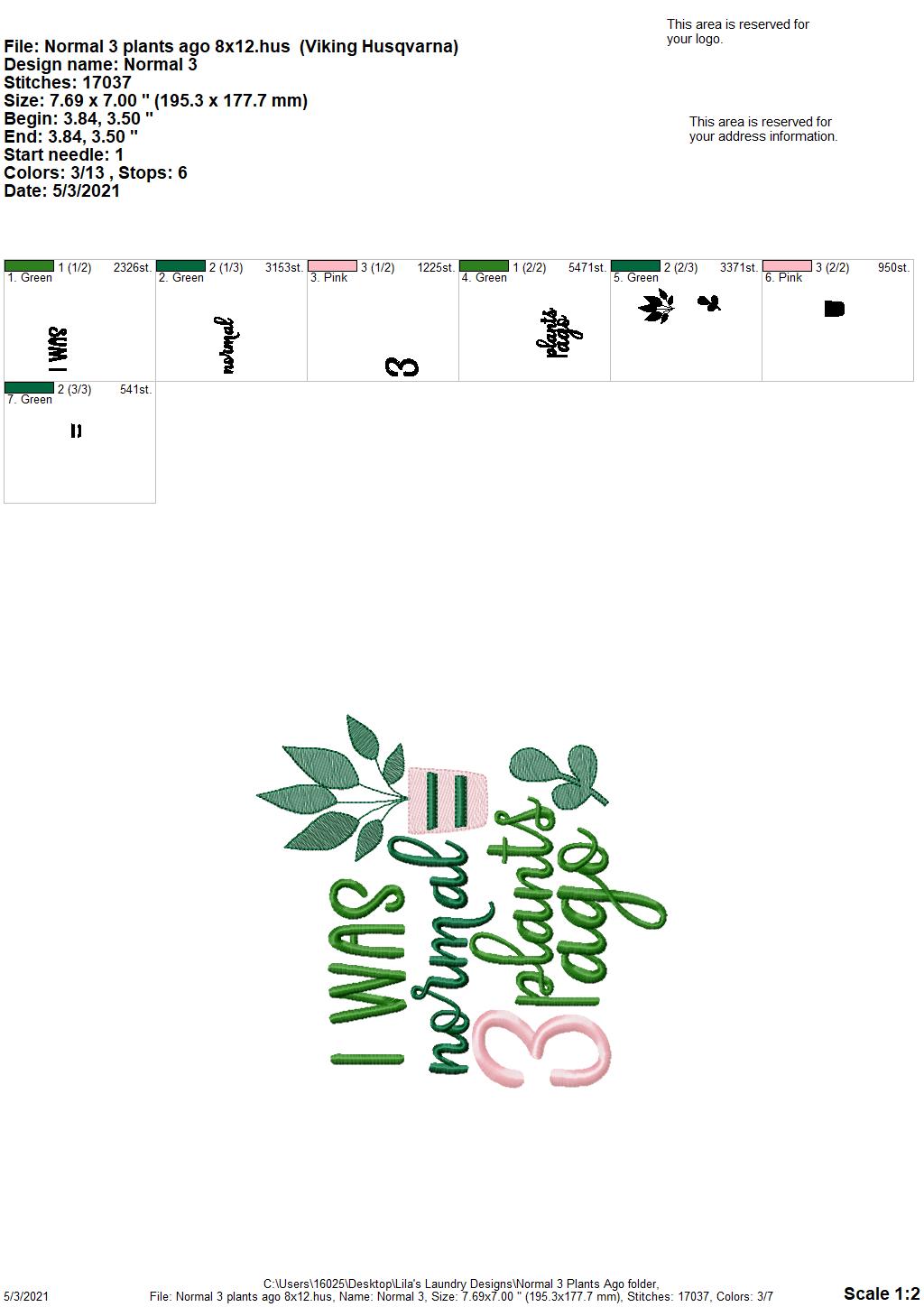Normal 3 Plants Ago - 4 sizes- Digital Embroidery Design