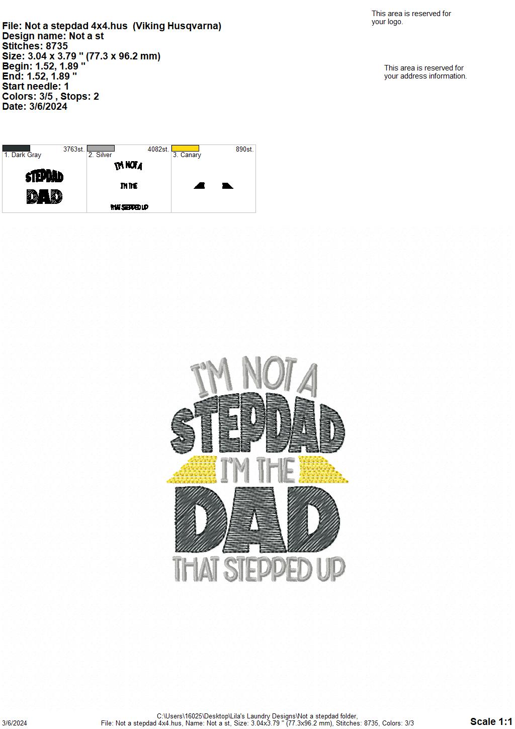 Not A Stepdad - 4 Sizes - Digital Embroidery Design