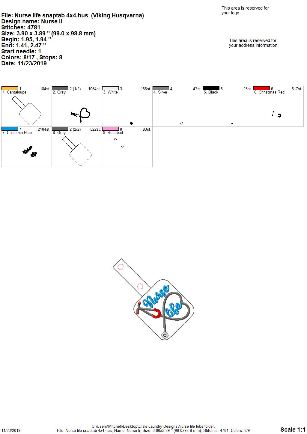 Nurse Life Fobs -  DIGITAL Embroidery DESIGN
