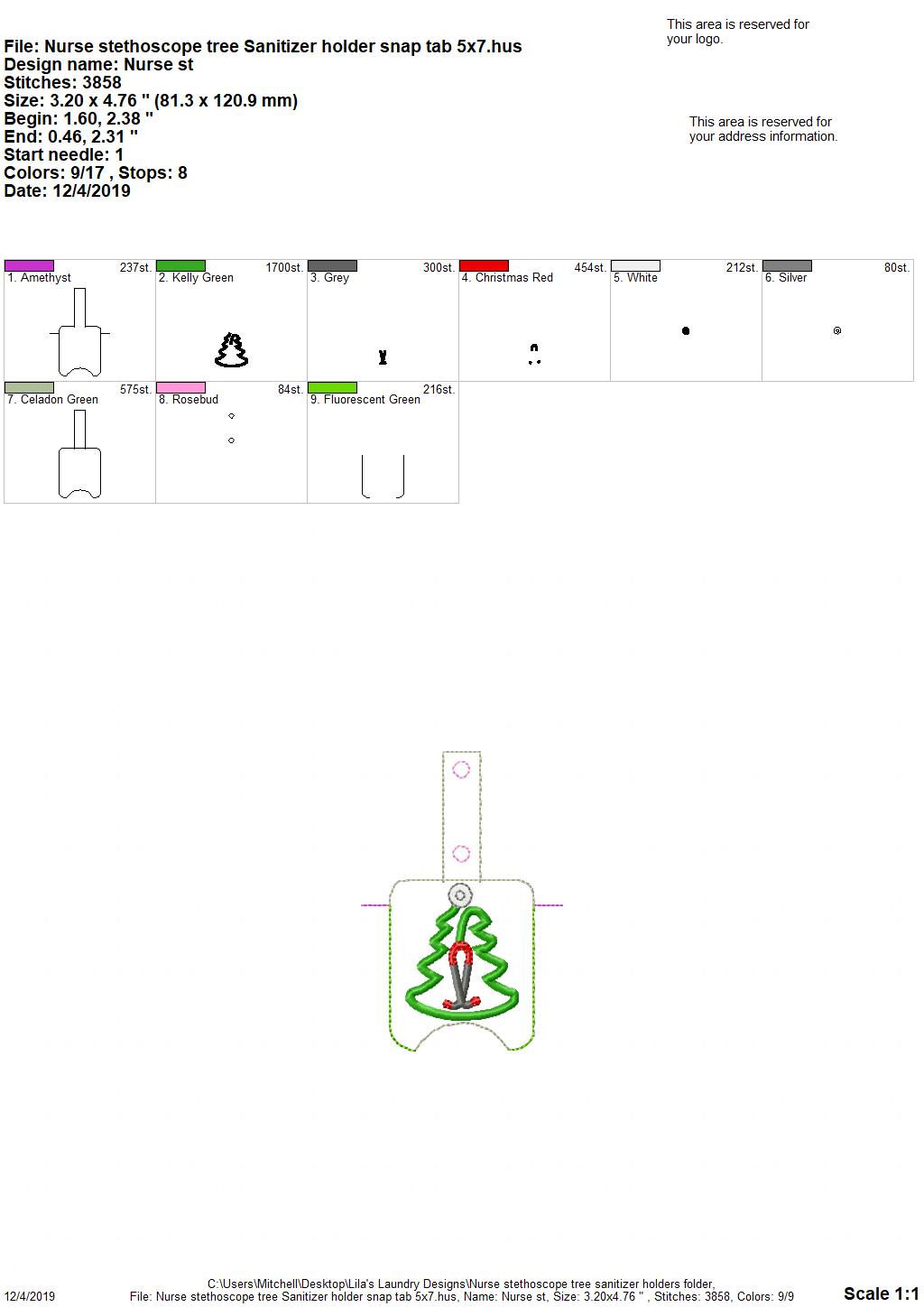 Nurse Stethoscope Tree Sanitizer Holders - DIGITAL Embroidery DESIGN