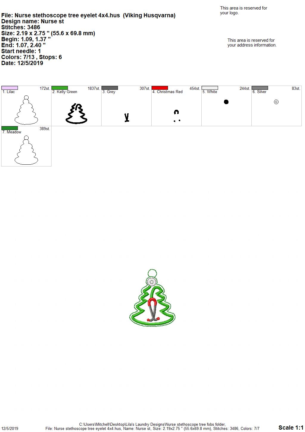 Nurse Stethoscope Tree Fobs -  DIGITAL Embroidery DESIGN