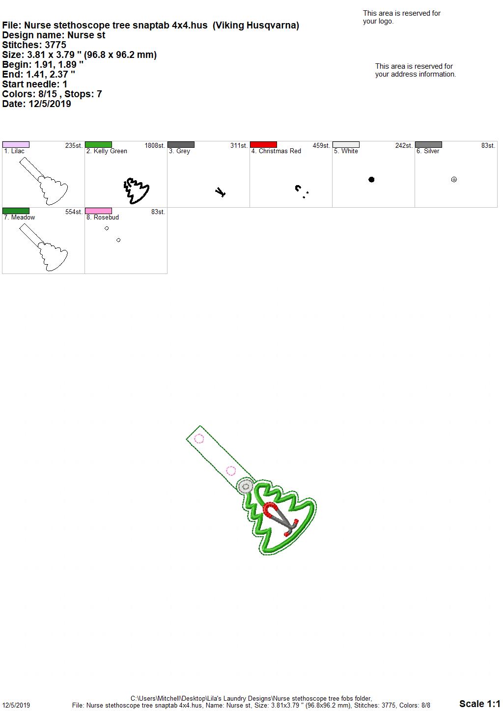 Nurse Stethoscope Tree Fobs -  DIGITAL Embroidery DESIGN