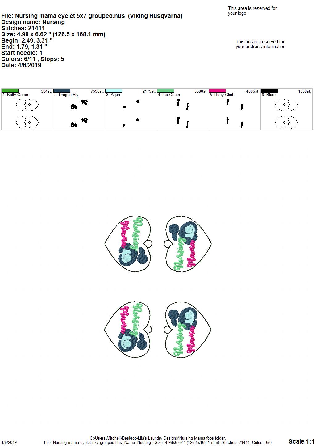 Nursing Mama Fobs - Embroidery Design - DIGITAL Embroidery DESIGN