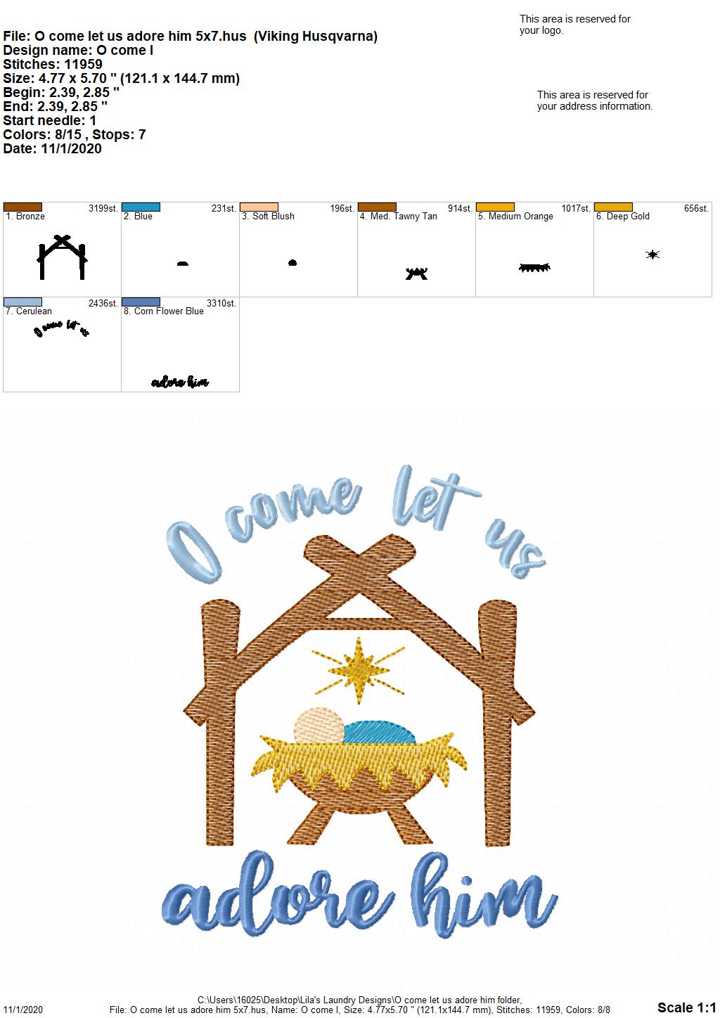 O Come Let Us Adore Him - 2 Sizes - Digital Embroidery Design