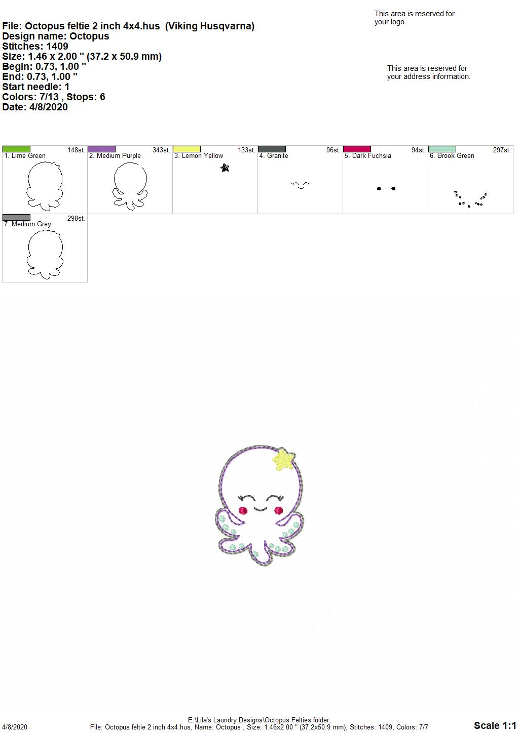 Octopus Felties - 3 sizes - Digital Embroidery Design