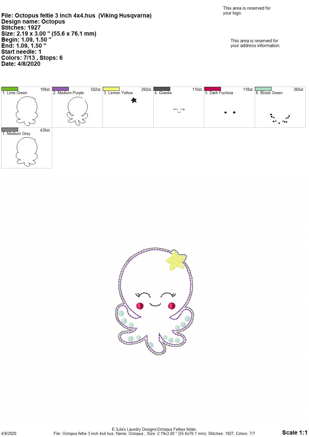Octopus Felties - 3 sizes - Digital Embroidery Design