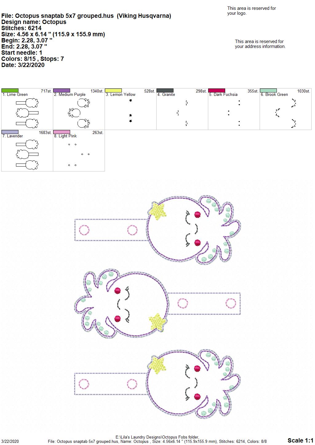 Octopus Tab and eyelet Fobs - DIGITAL Embroidery DESIGN