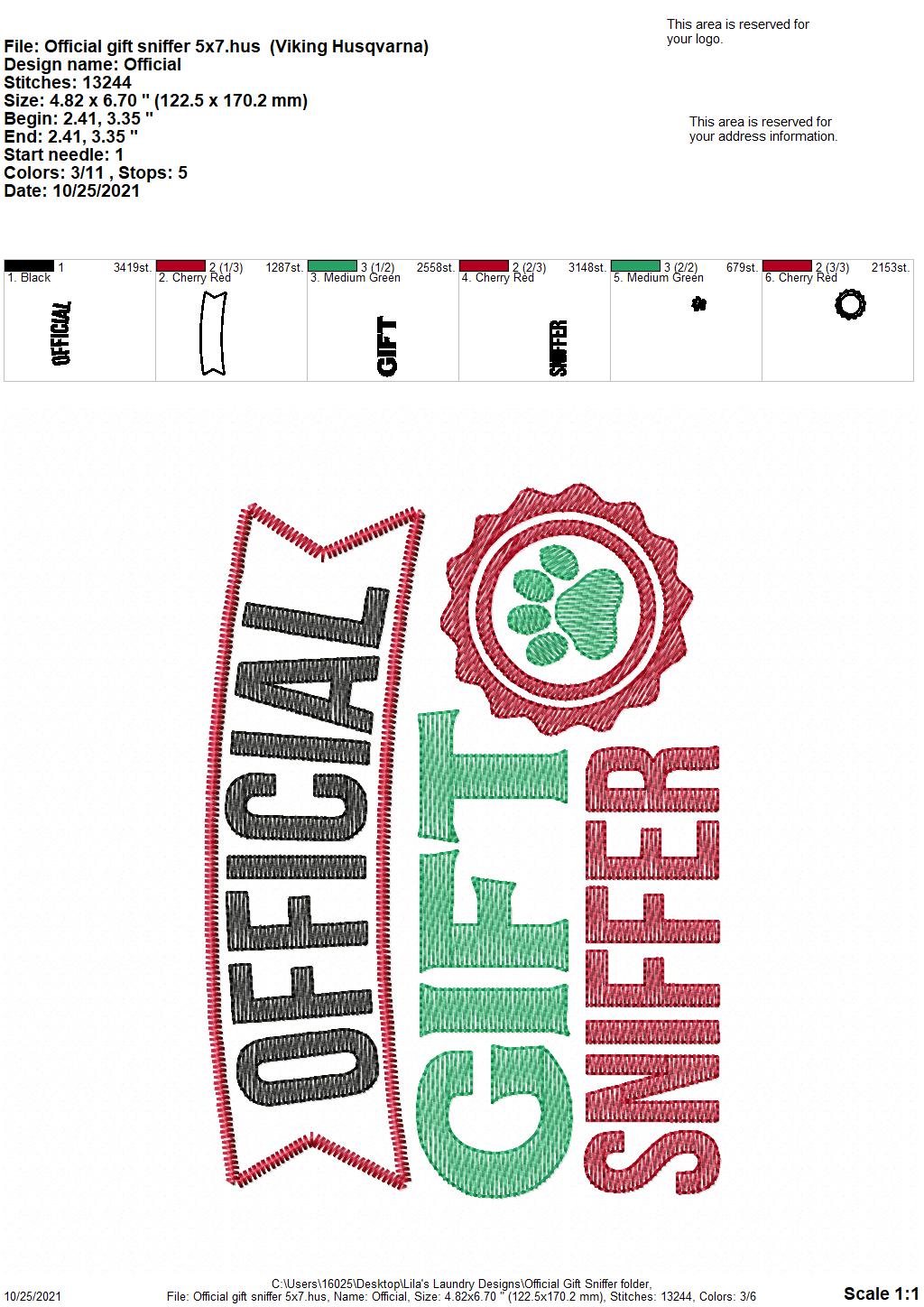 Official Gift Sniffer - 4 sizes- Digital Embroidery Design