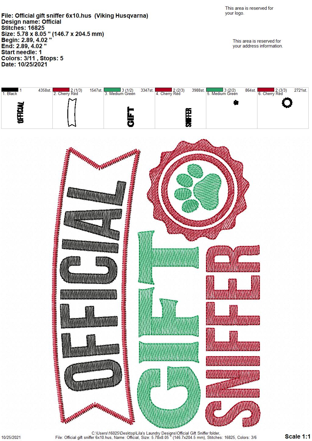 Official Gift Sniffer - 4 sizes- Digital Embroidery Design
