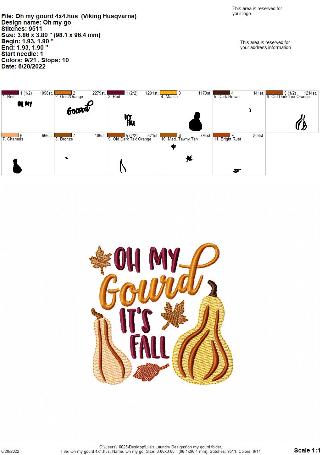 Oh My Gourd - 4 sizes- Digital Embroidery Design