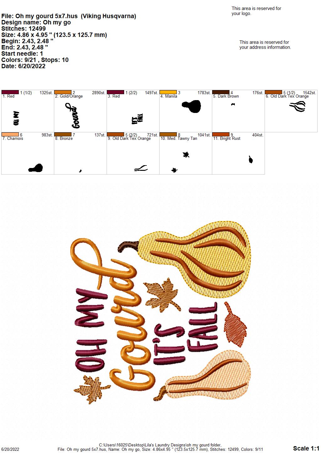Oh My Gourd - 4 sizes- Digital Embroidery Design