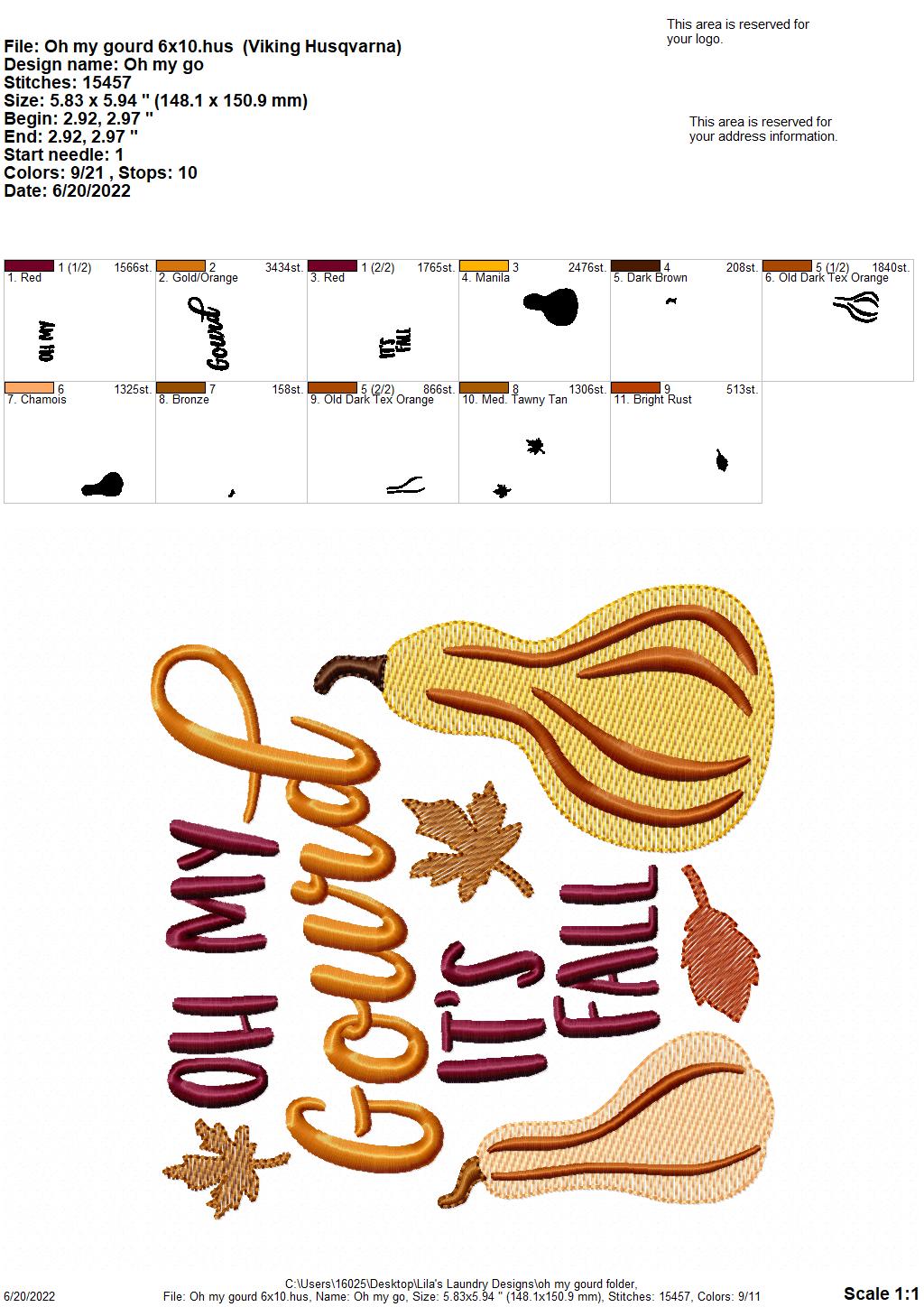 Oh My Gourd - 4 sizes- Digital Embroidery Design