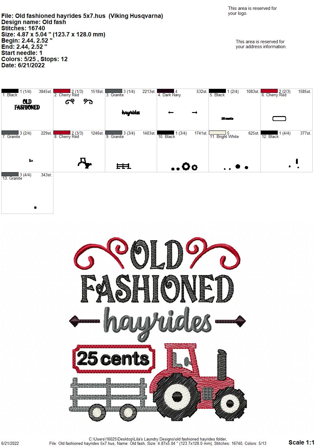 Old Fashioned Hayrides - 3 sizes- Digital Embroidery Design