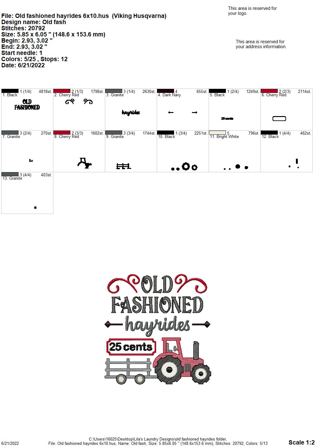 Old Fashioned Hayrides - 3 sizes- Digital Embroidery Design