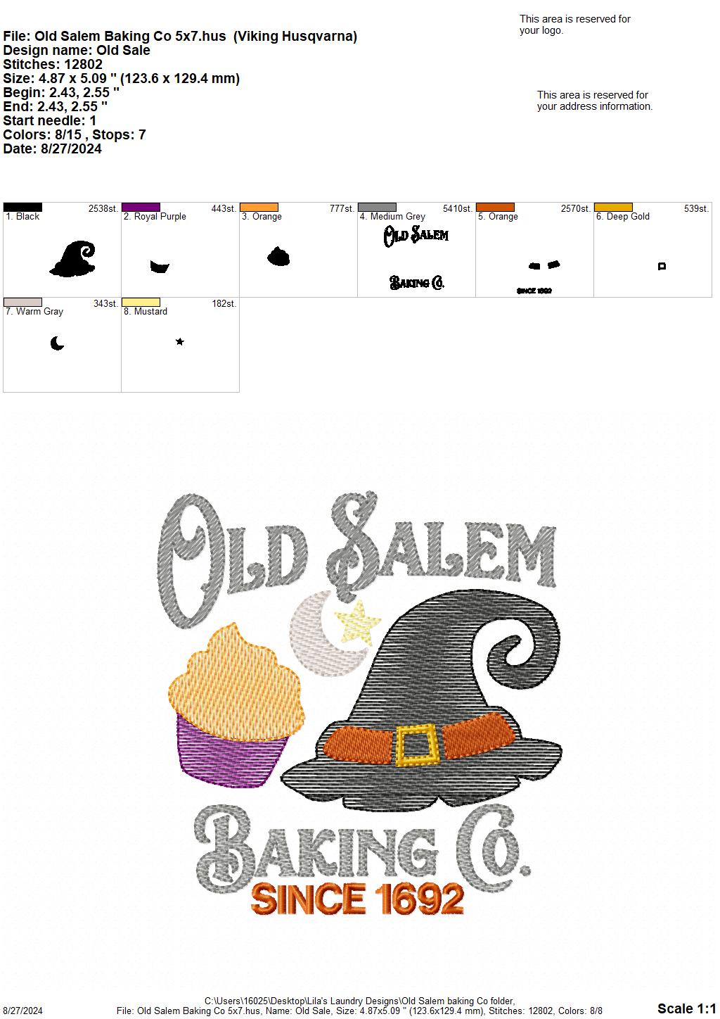 Old Salem Baking Co. - 3 Sizes - Digital Embroidery Design