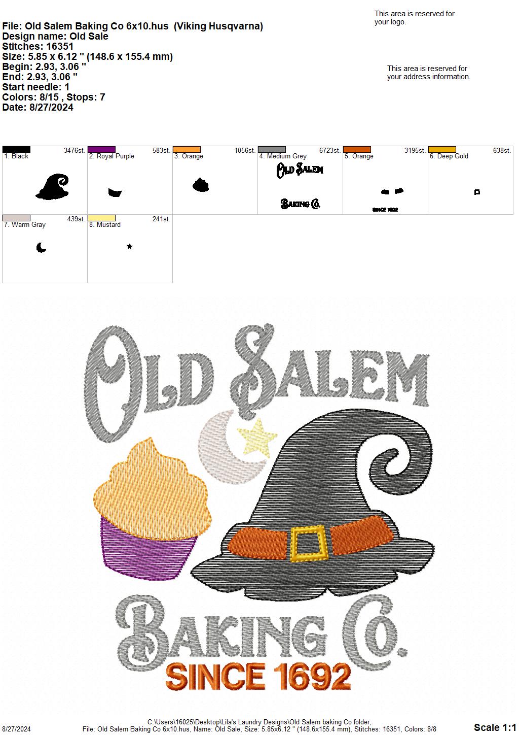 Old Salem Baking Co. - 3 Sizes - Digital Embroidery Design