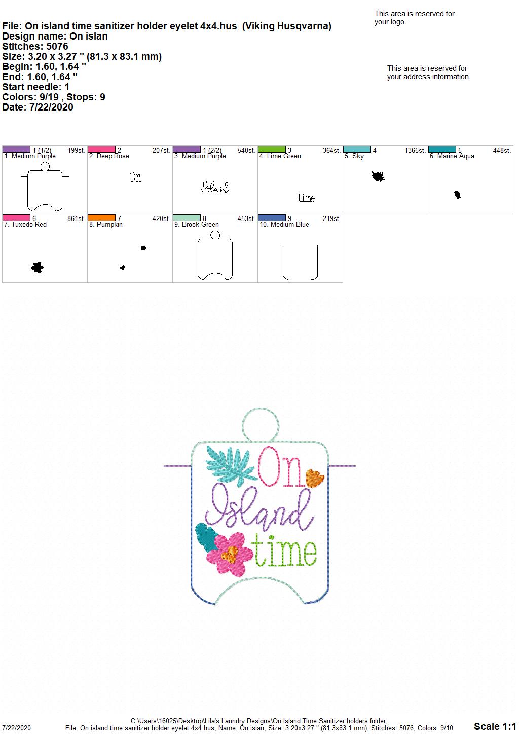 On Island time Sanitizer Holders - DIGITAL Embroidery DESIGN