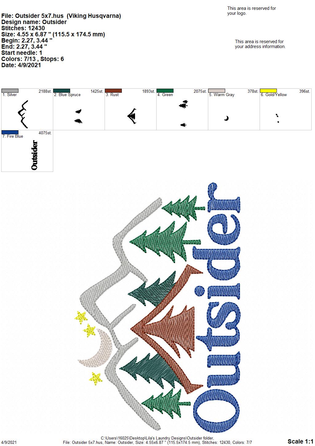 Outsider- 3 sizes- Digital Embroidery Design