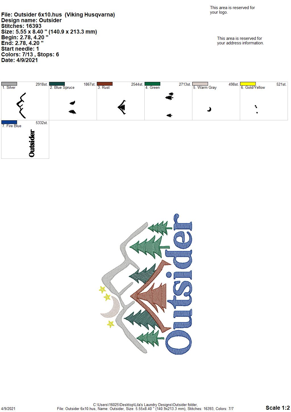 Outsider- 3 sizes- Digital Embroidery Design