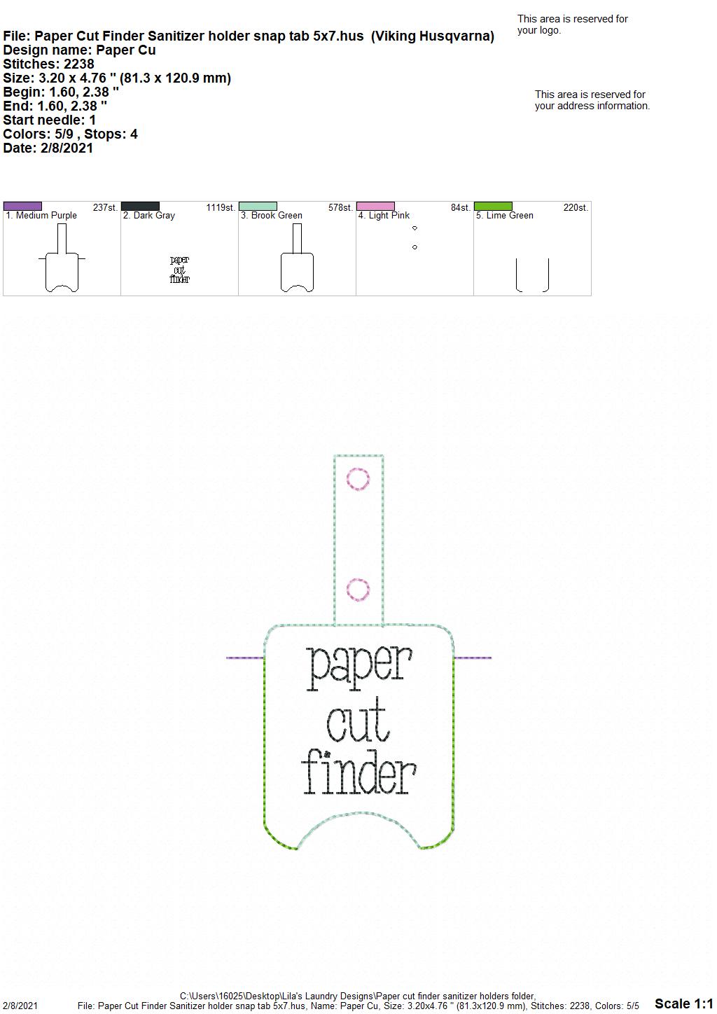 Paper Cut Finder Sanitizer Holders - DIGITAL Embroidery DESIGN