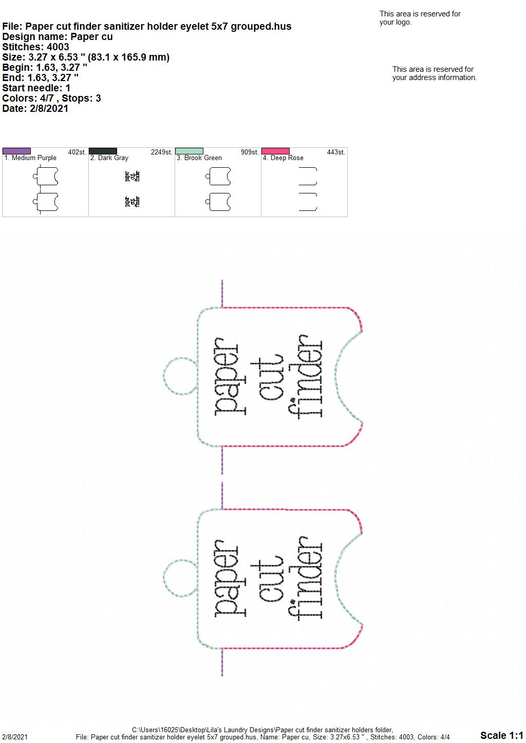 Paper Cut Finder Sanitizer Holders - DIGITAL Embroidery DESIGN
