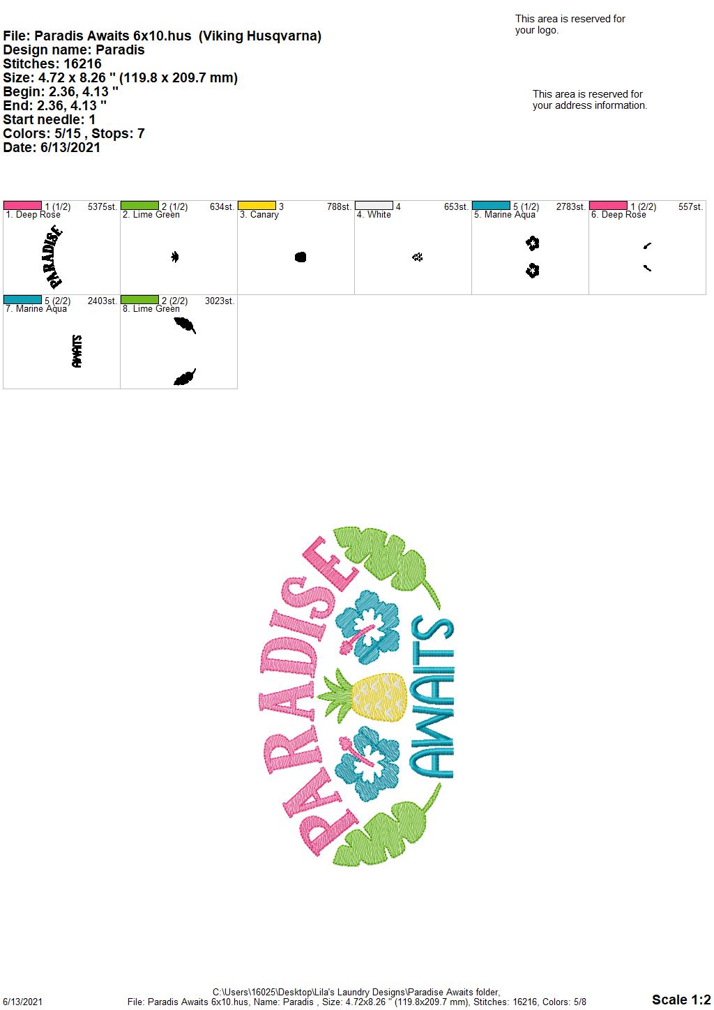 Paradise Awaits - 3 sizes- Digital Embroidery Design